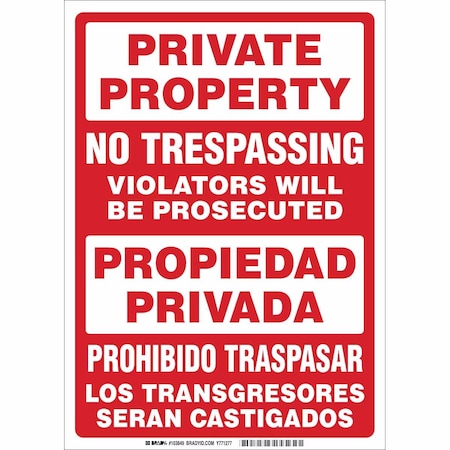 Brady Private Property Sign, Plastic, Rectangle, English, Spanish 103849